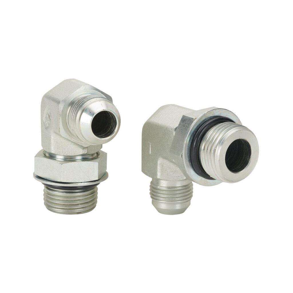 10MJ-12MB90 - HY-TECH hydraulic fluid adapter, elbow, plated steel body, (1) -10 male JIC 37 deg and (1) -12 male o-ring boss. Package of 2.