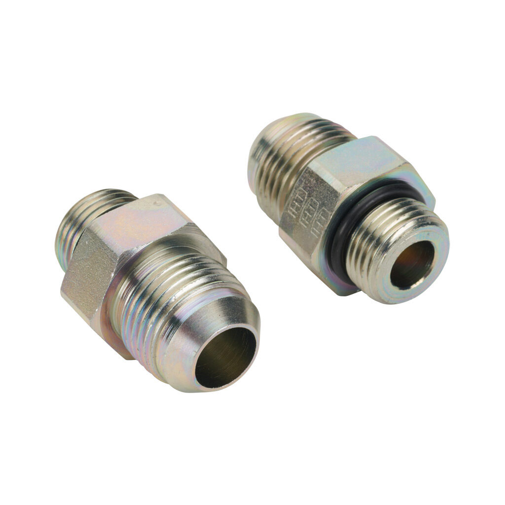 10MJ-8MB - HY-TECH hydraulic fluid adapter, straight, plated steel body, (1) -10 male JIC 37 deg and (1) -8 male o-ring boss. Package of 2.