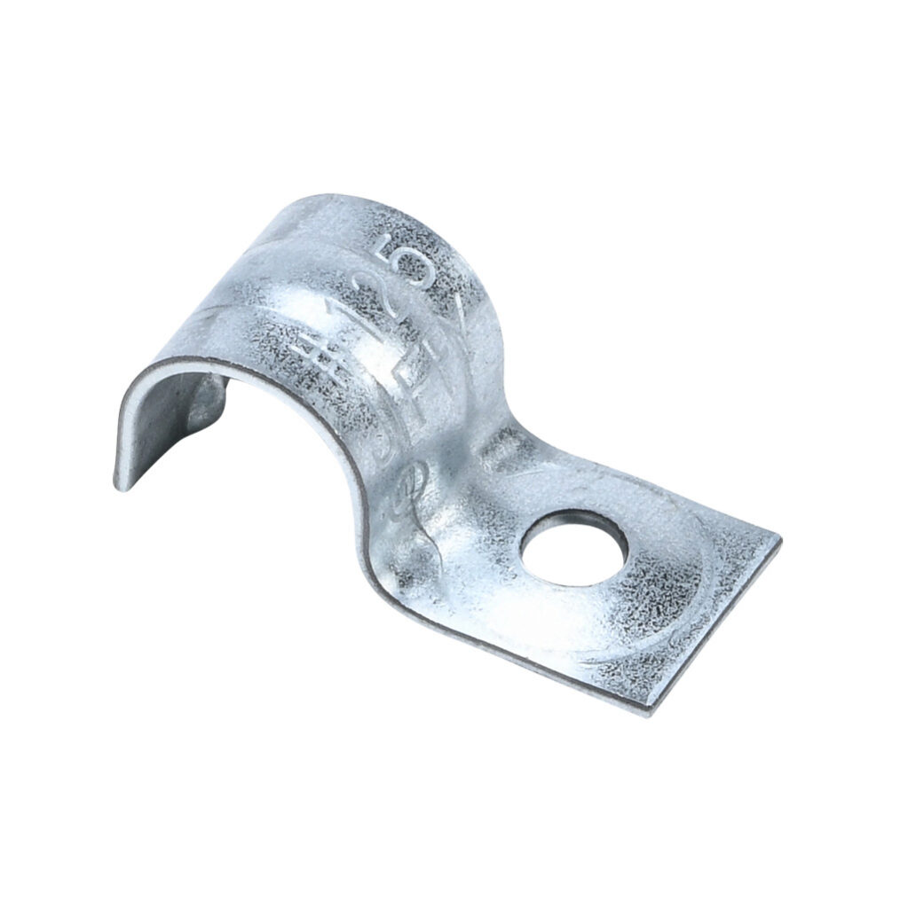 125J25 - Minerallac 1-hole conduit mount strap, standard duty, UL Type UL 1565. Package of 25. For use with 1/2in OD tubing or cable, 12-3, 10-2, 10-3 BX armored cable, 8 AWG SER, 3/8in FMC.