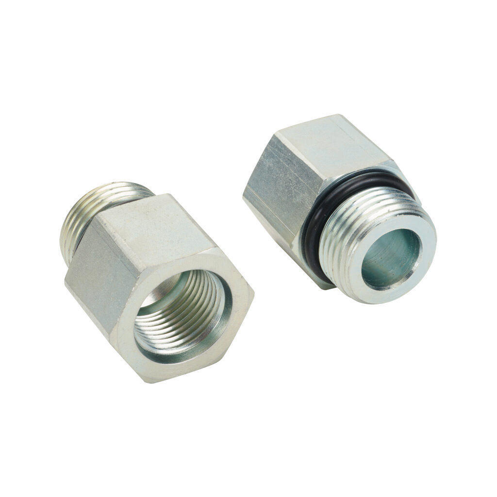 12MB-10FB - HY-TECH hydraulic fluid adapter, straight, plated steel body, (1) -12 male o-ring boss and (1) -10 female o-ring boss. Package of 2.