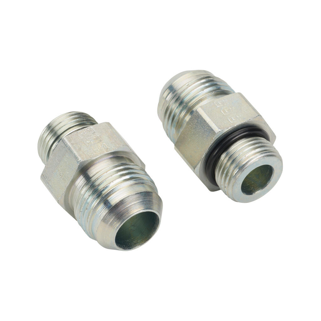 12MJ-10MB - HY-TECH hydraulic fluid adapter, straight, plated steel body, (1) -12 male JIC 37 deg and (1) -10 male o-ring boss. Package of 2.