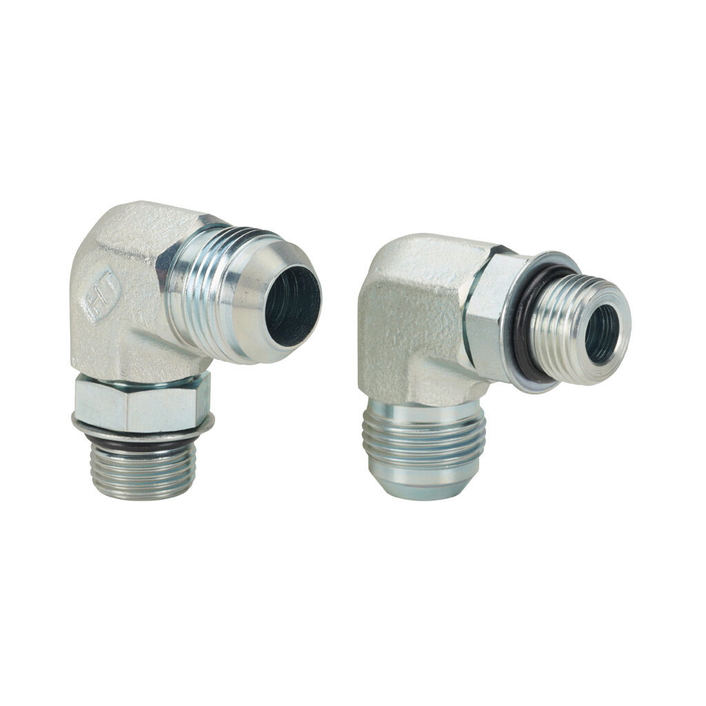 12MJ-10MB90 - HY-TECH hydraulic fluid adapter, elbow, plated steel body, (1) -12 male JIC 37 deg and (1) -10 male o-ring boss. Package of 2.