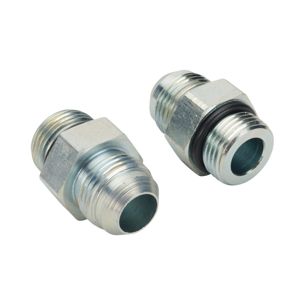 12MJ-12MB - HY-TECH hydraulic fluid adapter, straight, plated steel body, (1) -12 male JIC 37 deg and (1) -12 male o-ring boss. Package of 2.