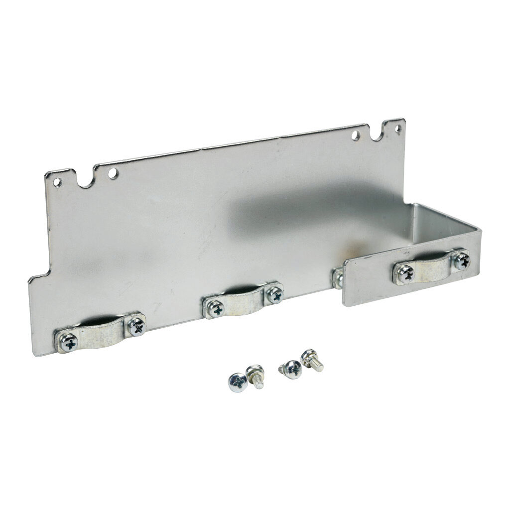 13055389 - WEG Electric CFW500 series cable clamp, for use with WEG CFW500 series E frame AC drives. Mounting hardware included. Allows for strain relief clamping of power and motor leads at the drive.