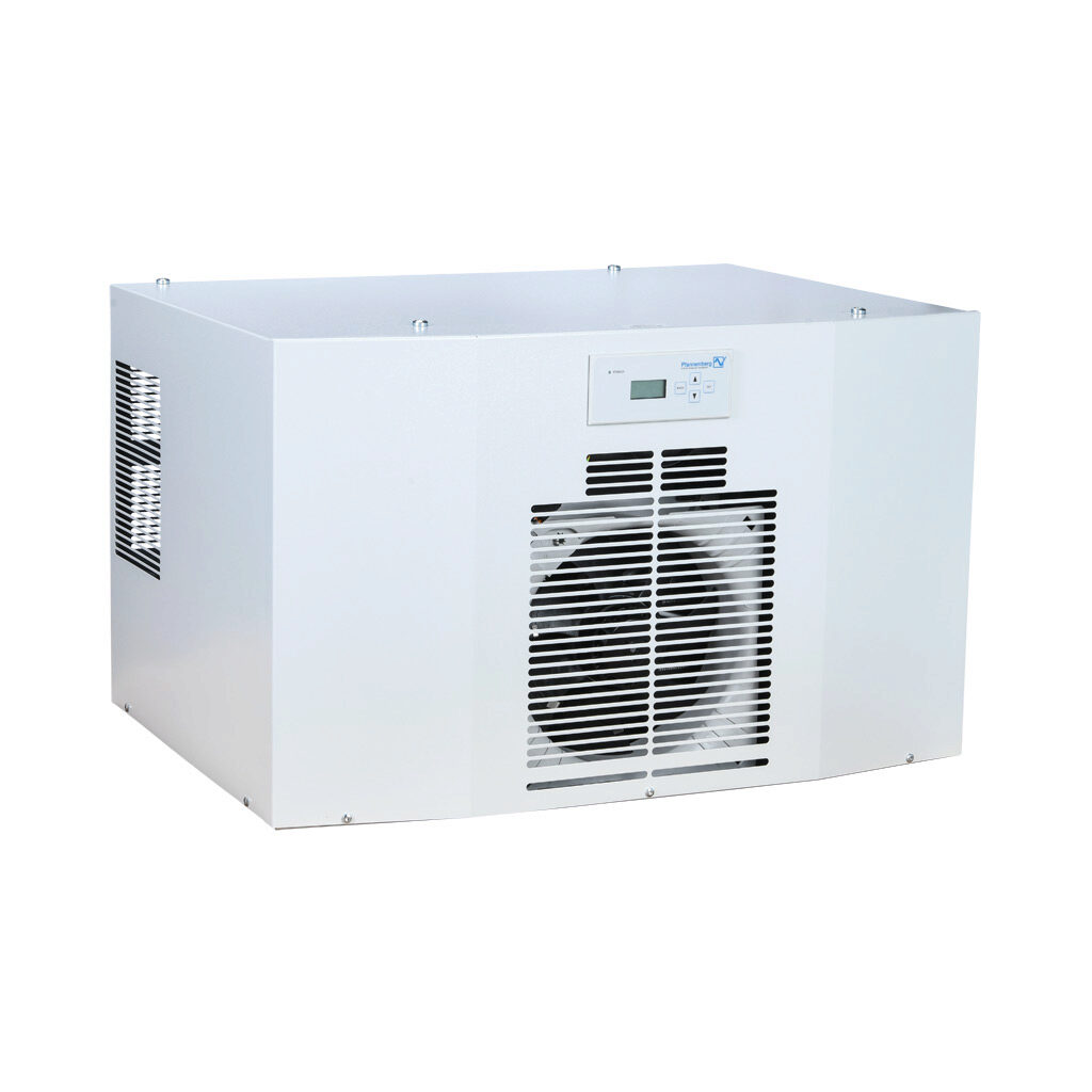 13256862055 - Pfannenberg DTT 6801 air conditioner, 14000 BTU/H, R-134a, 460 VAC operating voltage, carbon steel housing, RAL 7035 light gray, filter-free, top mount. For use with NEMA/UL Type 12 enclosures.