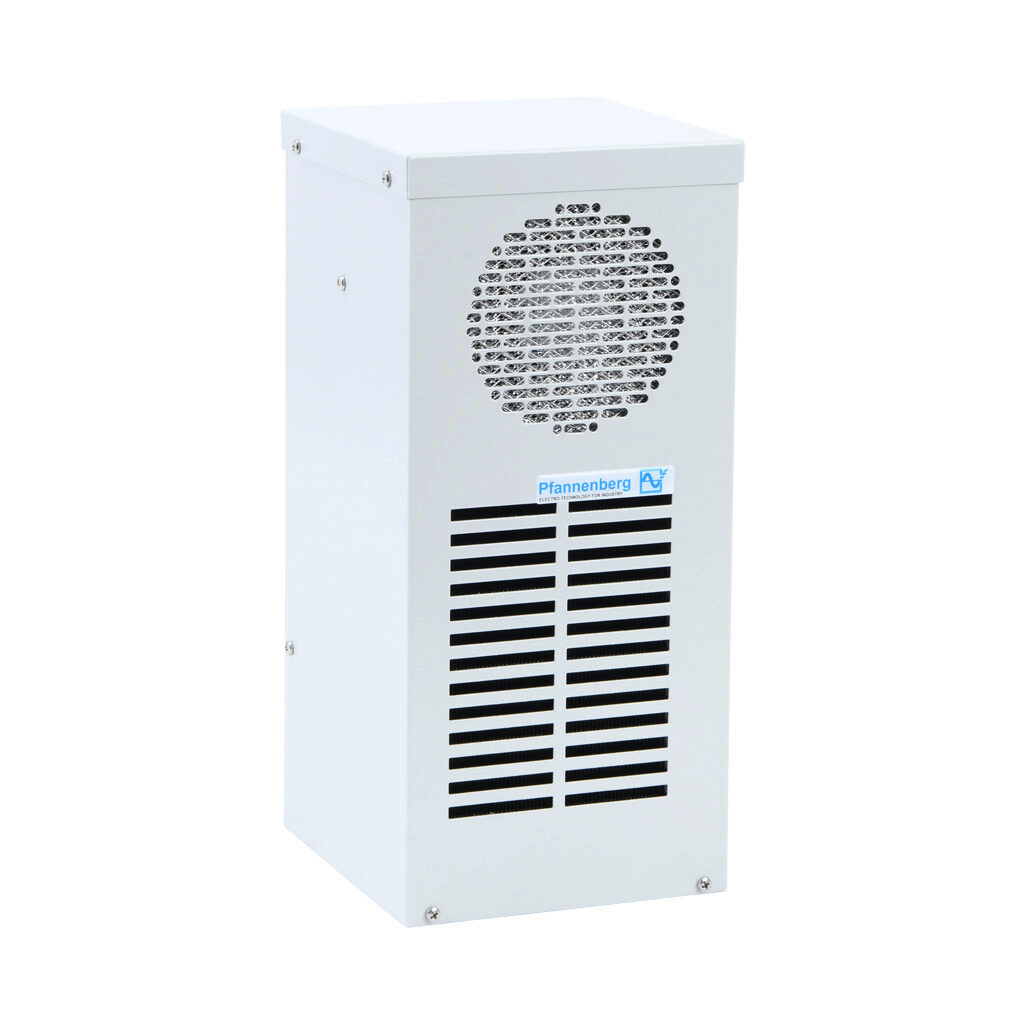 13383144355 - Pfannenberg DTS 3031 air conditioner, 1200 BTU/H, R-134a, 115 VAC operating voltage, carbon steel housing, RAL 7035 light gray, filter-free, side mount. For use with NEMA/UL Type 3R & 4 enclosures.