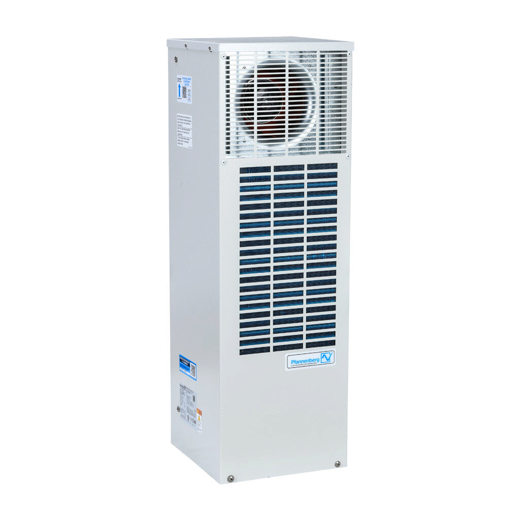 13383636255 - Pfannenberg DTS 3145 air conditioner, 7000 BTU/H, R-134a, 460 VAC operating voltage, carbon steel housing, RAL 7035 light gray, filter-free, side mount. For use with NEMA/UL Type 12 enclosures.