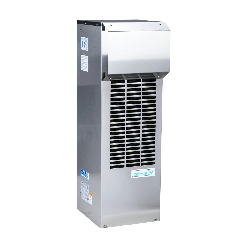 13383644158 - Pfannenberg DTS 3185 air conditioner, 7000 BTU/H, R-134a, 115 VAC operating voltage, 304 stainless steel housing, filter-free, side mount. For use with NEMA/UL Type 4 & 4X enclosures.