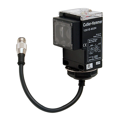 1351E-6534 - Eaton photoelectric sensor, rectangular, diffuse, infrared, 10ft sensing distance, selectable light-on/dark-on, SPDT EM relay, 66 Hz switching frequency, 72 x 48.5 x 46mm body, plastic, 5-pin AC micro 1/2in - 20UNF thread.