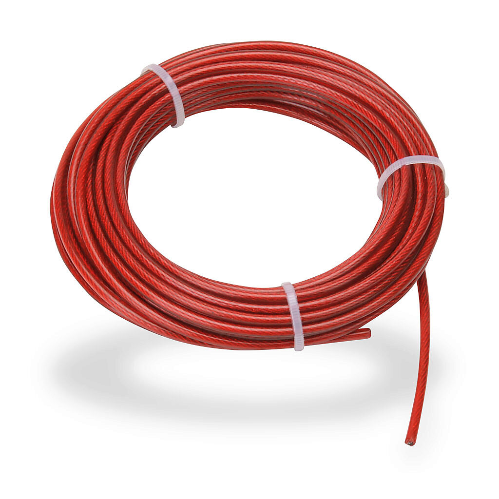 140034 - IDEM pull cable, 32.8ft/10m cable length, 4mm diameter, galvanized steel, plastic jacket, red. For use with cable-pull safety switches.