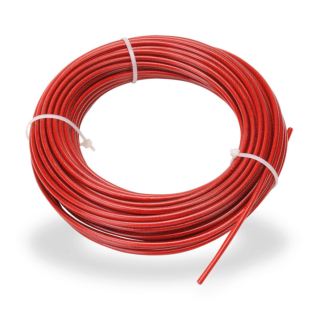 140036 - IDEM pull cable, 65.6ft/20m cable length, 4mm diameter, galvanized steel, plastic jacket, red. For use with cable-pull safety switches.