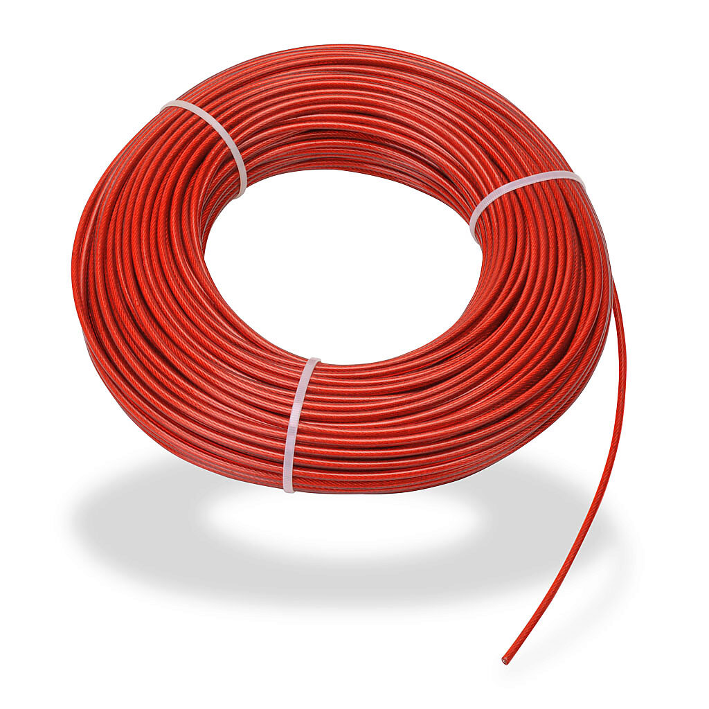 140039 - IDEM pull cable, 262.4ft/80m cable length, 4mm diameter, galvanized steel, plastic jacket, red. For use with cable-pull safety switches.