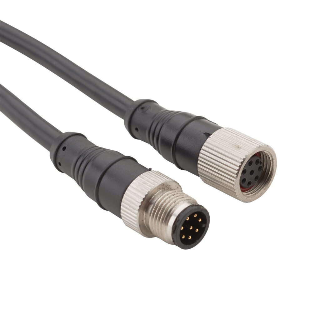 140201 - IDEM connection cable, M12 axial female to M12 axial male, 8-pole, PVC jacket, black, 6.5ft/2m cable length.
