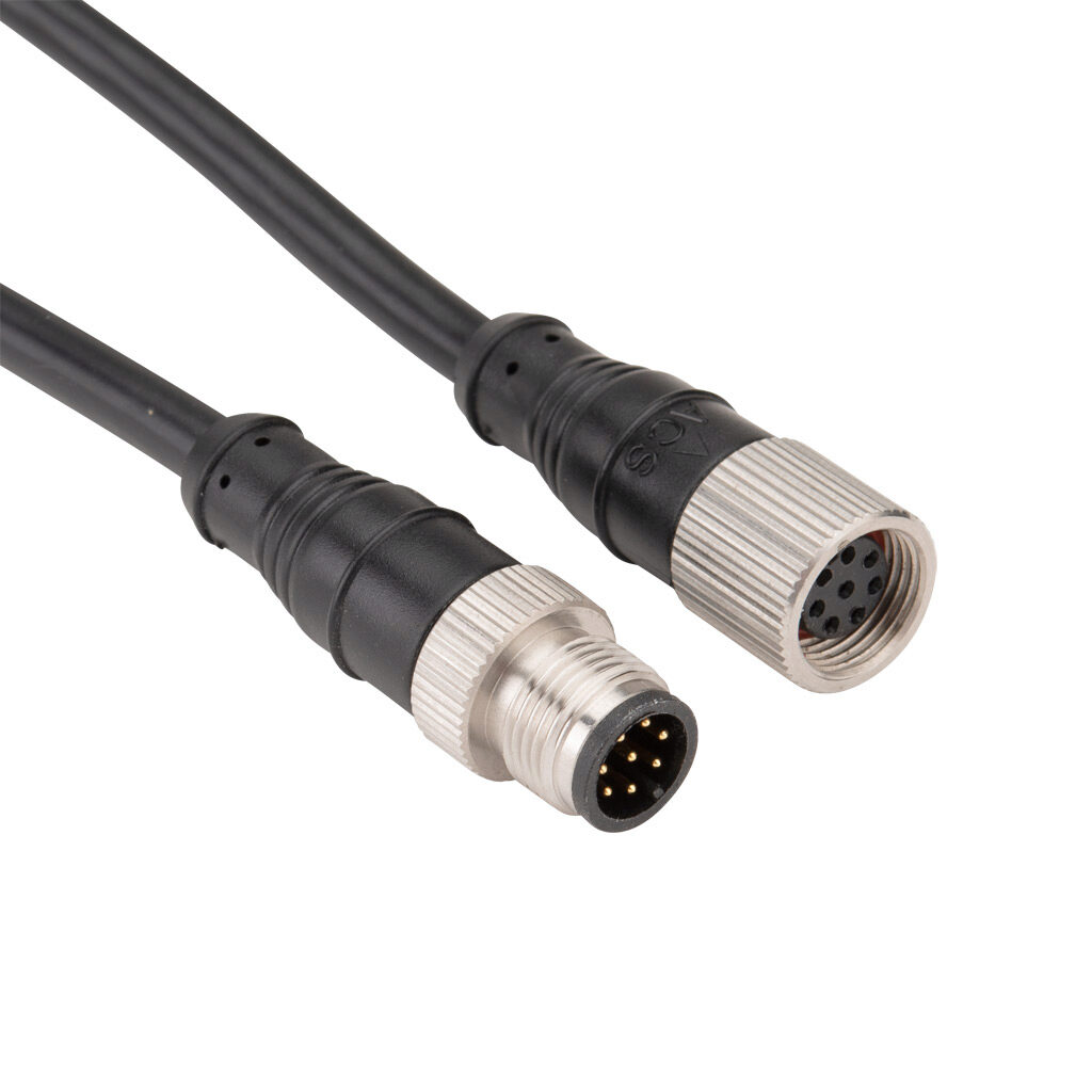 140203 - IDEM connection cable, M12 axial female to M12 axial male, 8-pole, PVC jacket, black, 32.8ft/10m cable length.