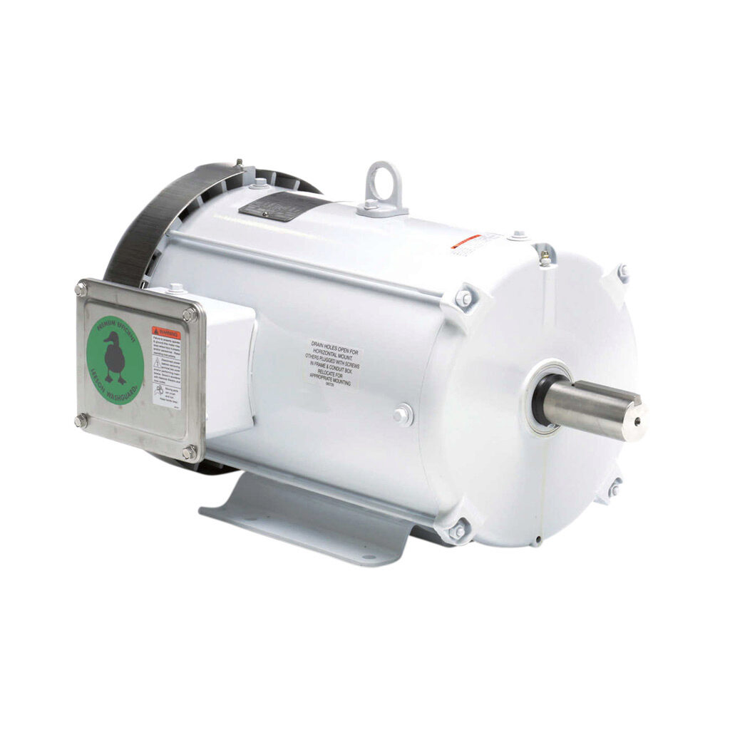 140820.00 - Leeson Washguard White Duck premium efficiency AC induction motor, washdown and inverter rated, 10hp, 3-phase, 230/460 VAC, 1800rpm, TEFC, NEMA 215T frame, rolled steel, rigid base mount.