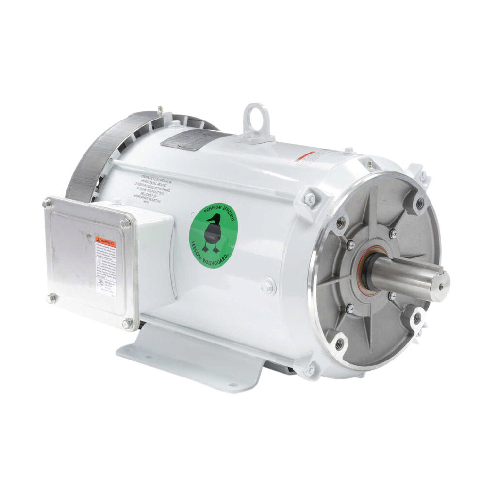 140822.00 - Leeson Washguard White Duck premium efficiency AC induction motor, washdown and inverter rated, 7-1/2hp, 3-phase, 230/460 VAC, 1800rpm, TEFC, NEMA 213TC frame, rolled steel, C-face/rigid base mount.