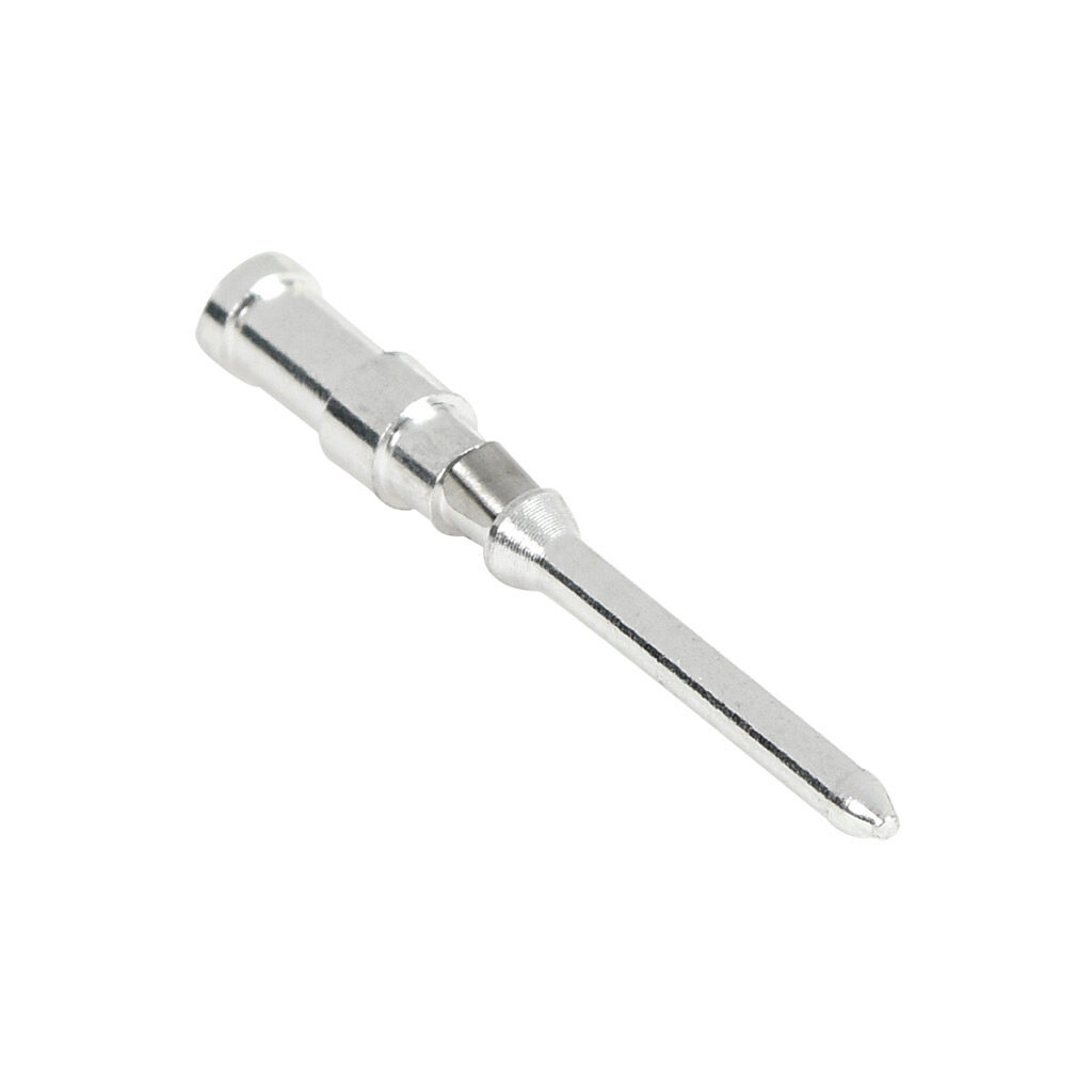 14104164 - METE crimp contact, male, 10 amp, accepts wire size 26-22 AWG, silver-plated copper alloy. Package of 100. For use with METE multi-wire male inserts rated for 10 amps.