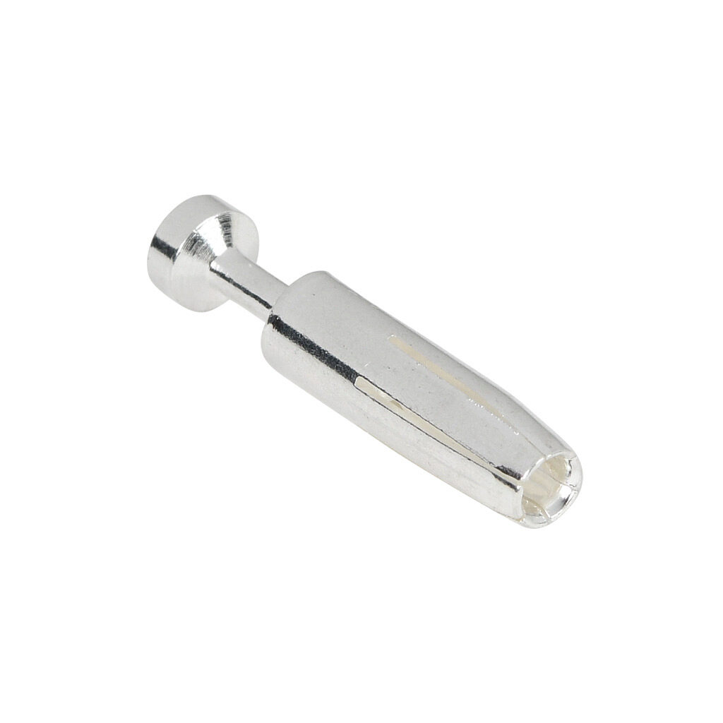 14105164 - METE crimp contact, female, 16 amp, accepts wire size 26-22 AWG, silver-plated copper alloy. Package of 100. For use with METE multi-wire female inserts rated for 16 amps.