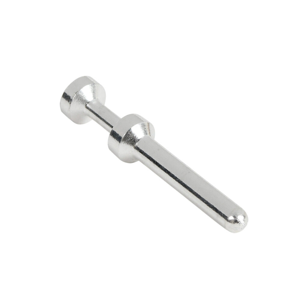 14106164 - METE crimp contact, male, 16 amp, accepts wire size 26-22 AWG, silver-plated copper alloy. Package of 100. For use with METE multi-wire male inserts rated for 16 amps.
