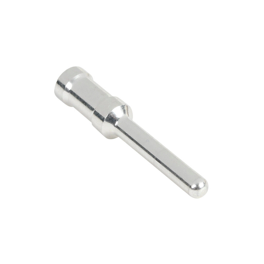 14106864 - METE crimp contact, male, 16 amp, accepts wire size 12 AWG, silver-plated copper alloy. Package of 100. For use with METE multi-wire male inserts rated for 16 amps.