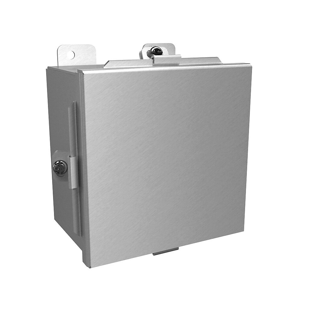 1414N4ALE - Hammond enclosure, NEMA 4/4X/12/13, 6 x 6 x 4in (HxWxD), wall mount, 5052-H32 aluminum, natural finish, lift-off cover, aluminum clamps.