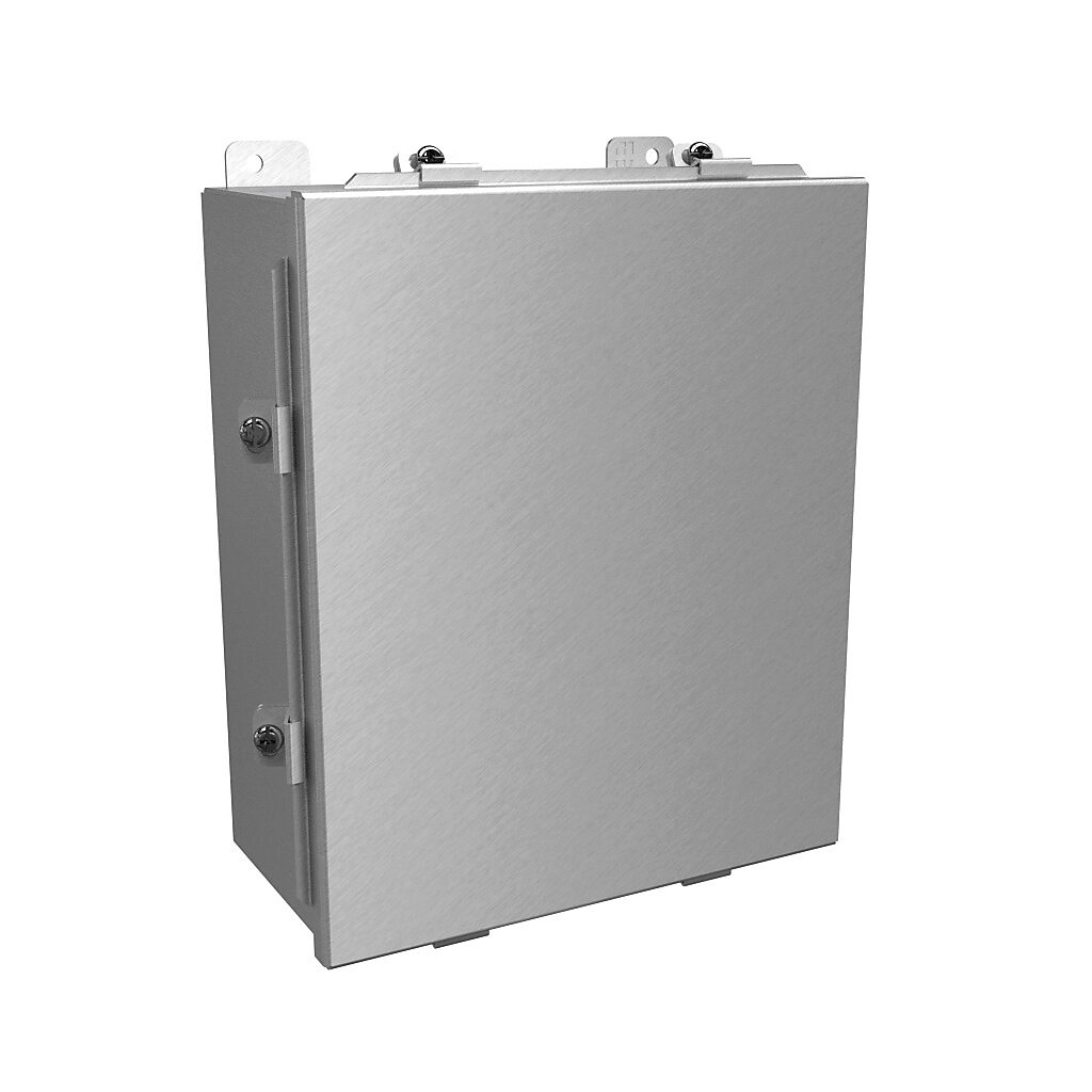 1414N4ALK - Hammond enclosure, NEMA 4/4X/12/13, 12 x 10 x 5in (HxWxD), wall mount, 5052-H32 aluminum, natural finish, lift-off cover, aluminum clamps.