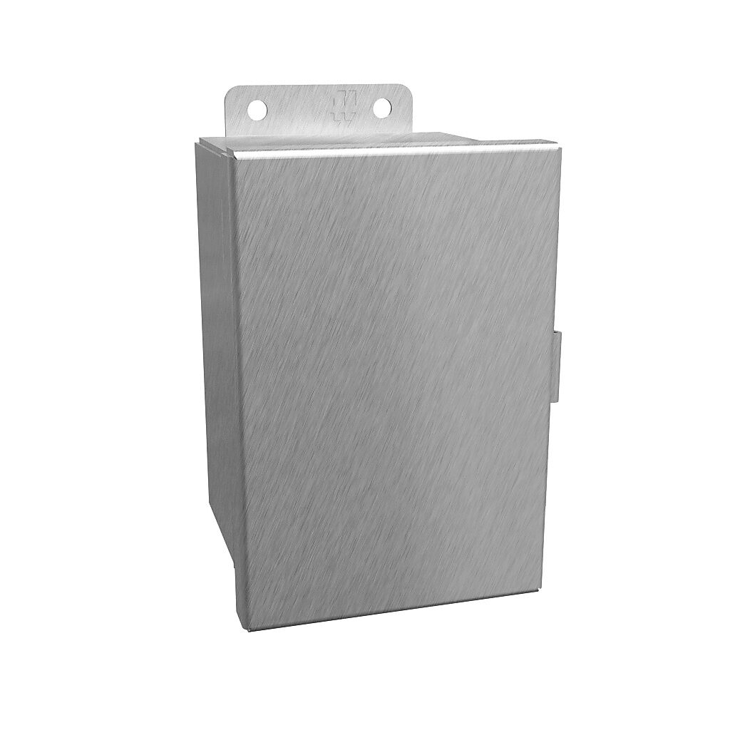 1414N4PHS16C4 - Hammond enclosure, NEMA 3R/4/4X/12/13, 6 x 4 x 4in (HxWxD), wall mount, 316 stainless steel, #4 brush finish, single-door, stainless steel clamps.