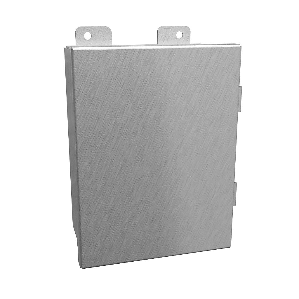 1414N4PHS16G - Hammond enclosure, NEMA 3R/4/4X/12/13, 8 x 6 x 3.5in (HxWxD), wall mount, 316 stainless steel, #4 brush finish, single-door, stainless steel clamps.