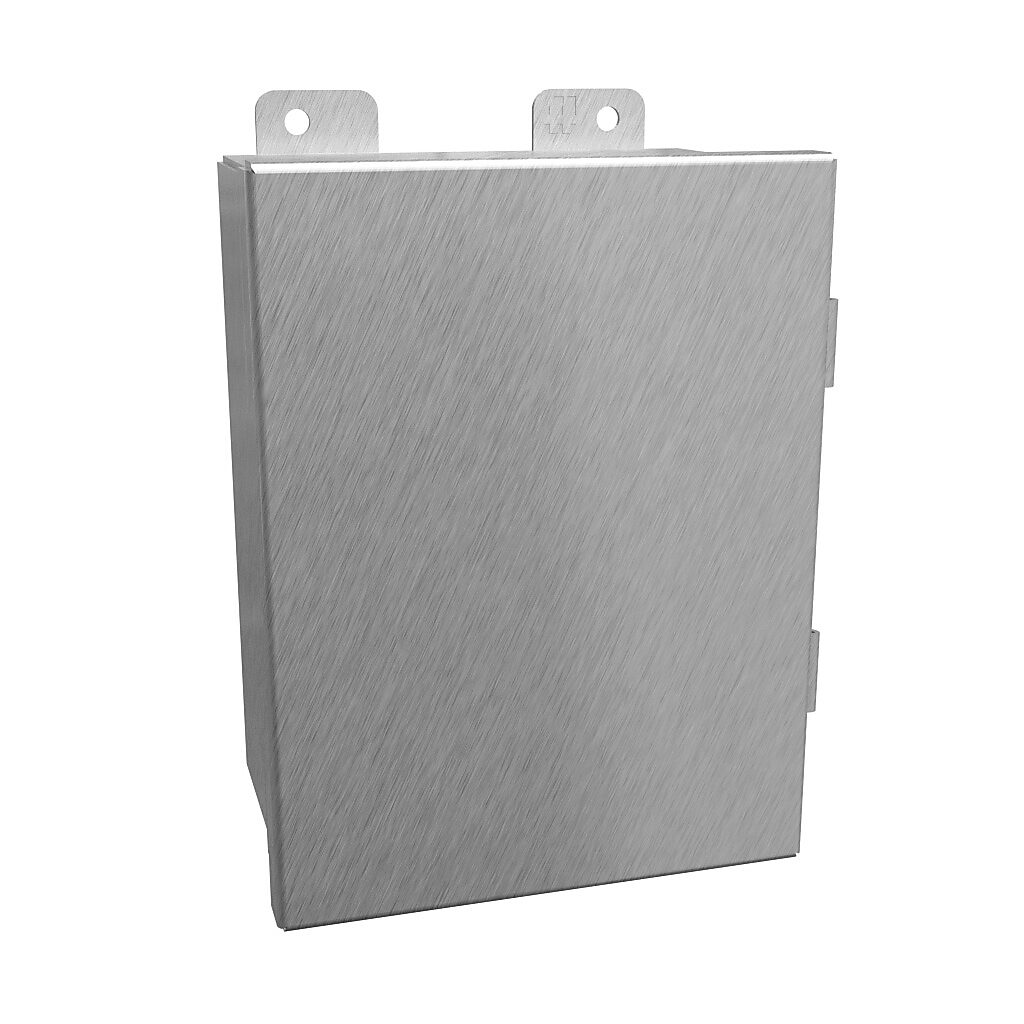 1414N4PHS16G4 - Hammond enclosure, NEMA 3R/4/4X/12/13, 8 x 6 x 4in (HxWxD), wall mount, 316 stainless steel, #4 brush finish, single-door, stainless steel clamps.