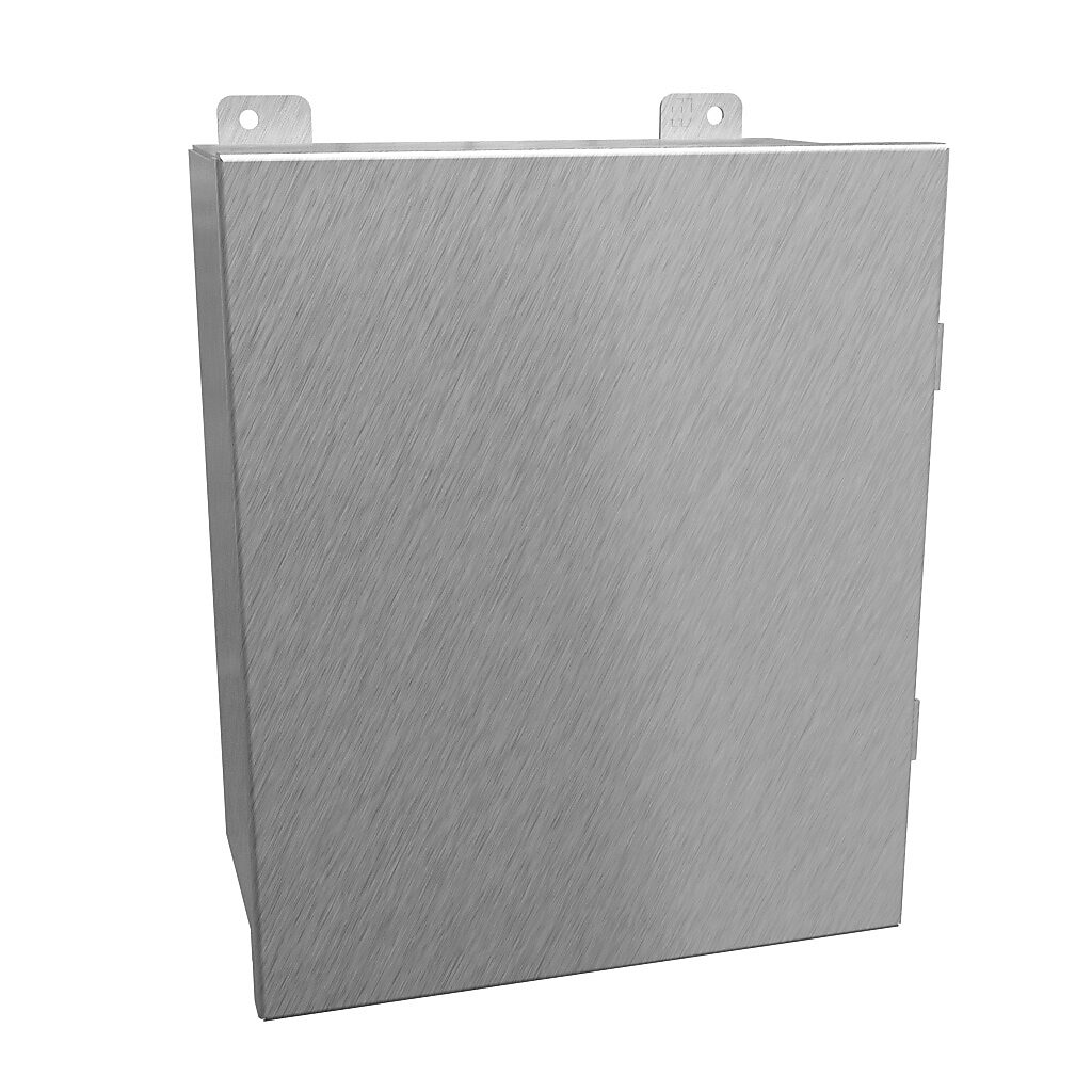 1414N4PHS16K6 - Hammond enclosure, NEMA 3R/4/4X/12/13, 12 x 10 x 6in (HxWxD), wall mount, 316 stainless steel, #4 brush finish, single-door, stainless steel clamps.