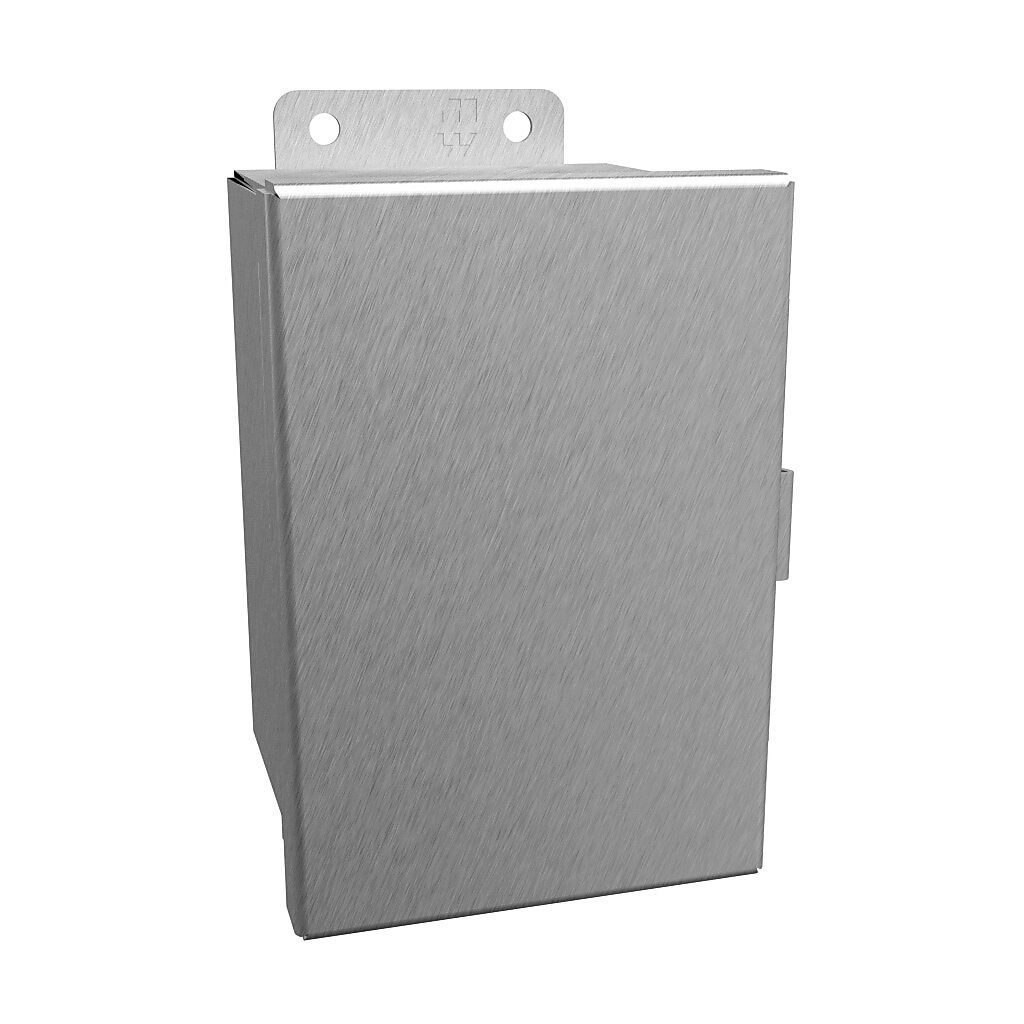 1414N4PHSSC4 - Hammond enclosure, NEMA 3R/4/4X/12/13, 6 x 4 x 4in (HxWxD), wall mount, 304 stainless steel, #4 brush finish, single-door, stainless steel clamps.