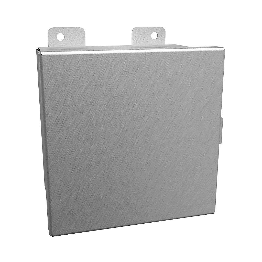 1414N4PHSSE - Hammond enclosure, NEMA 3R/4/4X/12/13, 6 x 6 x 4in (HxWxD), wall mount, 304 stainless steel, #4 brush finish, single-door, stainless steel clamps.