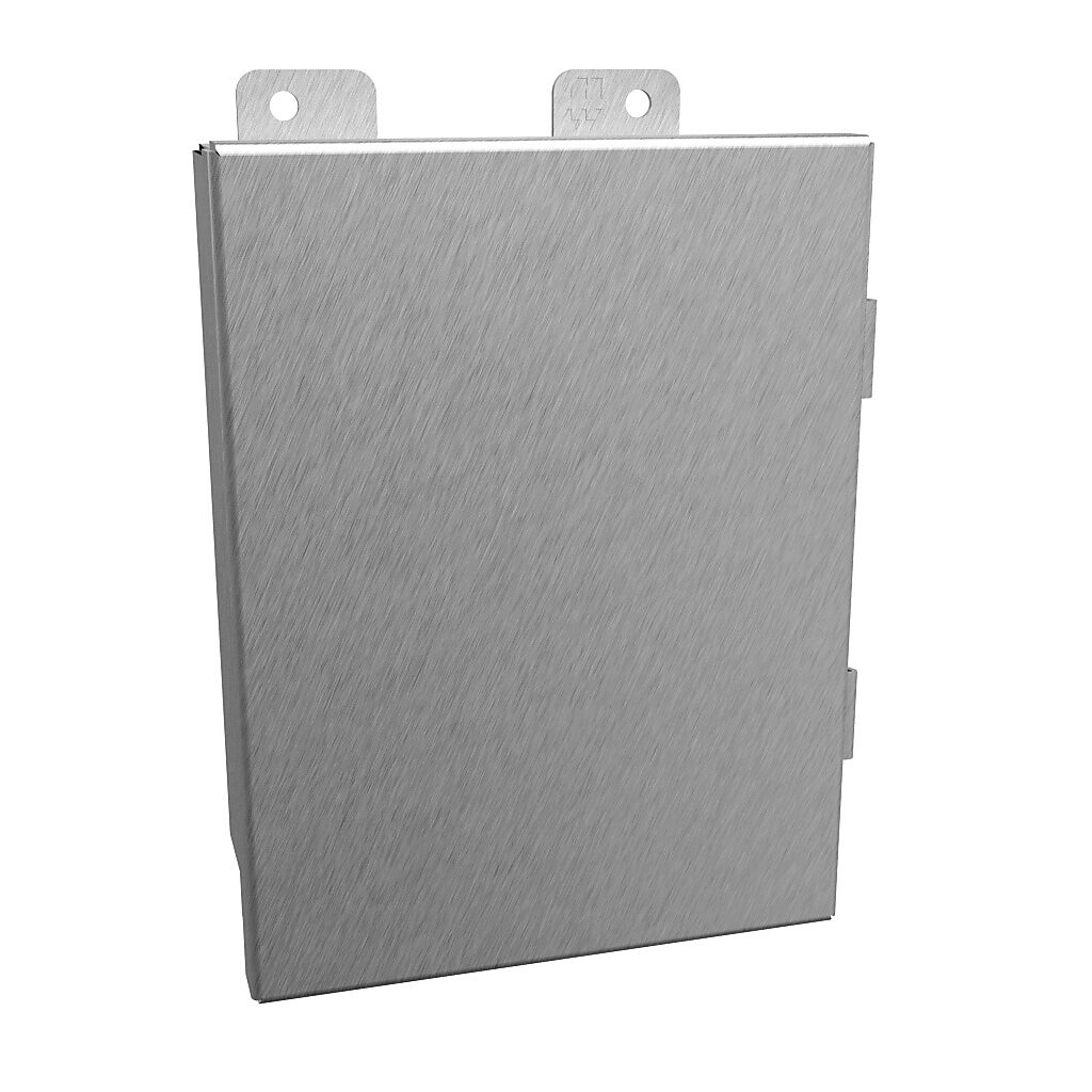 1414N4PHSSG - Hammond enclosure, NEMA 3R/4/4X/12/13, 8 x 6 x 3.5in (HxWxD), wall mount, 304 stainless steel, #4 brush finish, single-door, stainless steel clamps.