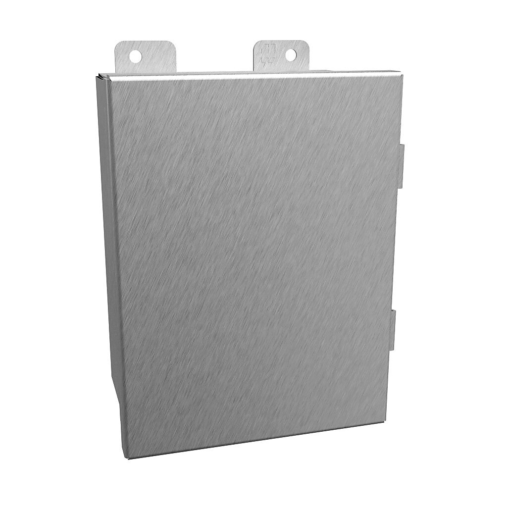 1414N4PHSSG4 - Hammond enclosure, NEMA 3R/4/4X/12/13, 8 x 6 x 4in (HxWxD), wall mount, 304 stainless steel, #4 brush finish, single-door, stainless steel clamps.