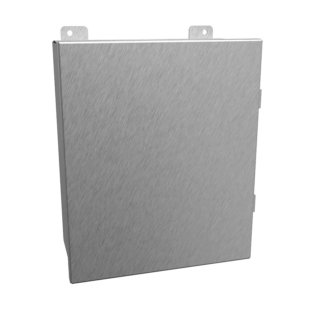 1414N4PHSSK - Hammond enclosure, NEMA 3R/4/4X/12/13, 12 x 10 x 5in (HxWxD), wall mount, 304 stainless steel, #4 brush finish, single-door, stainless steel clamps.