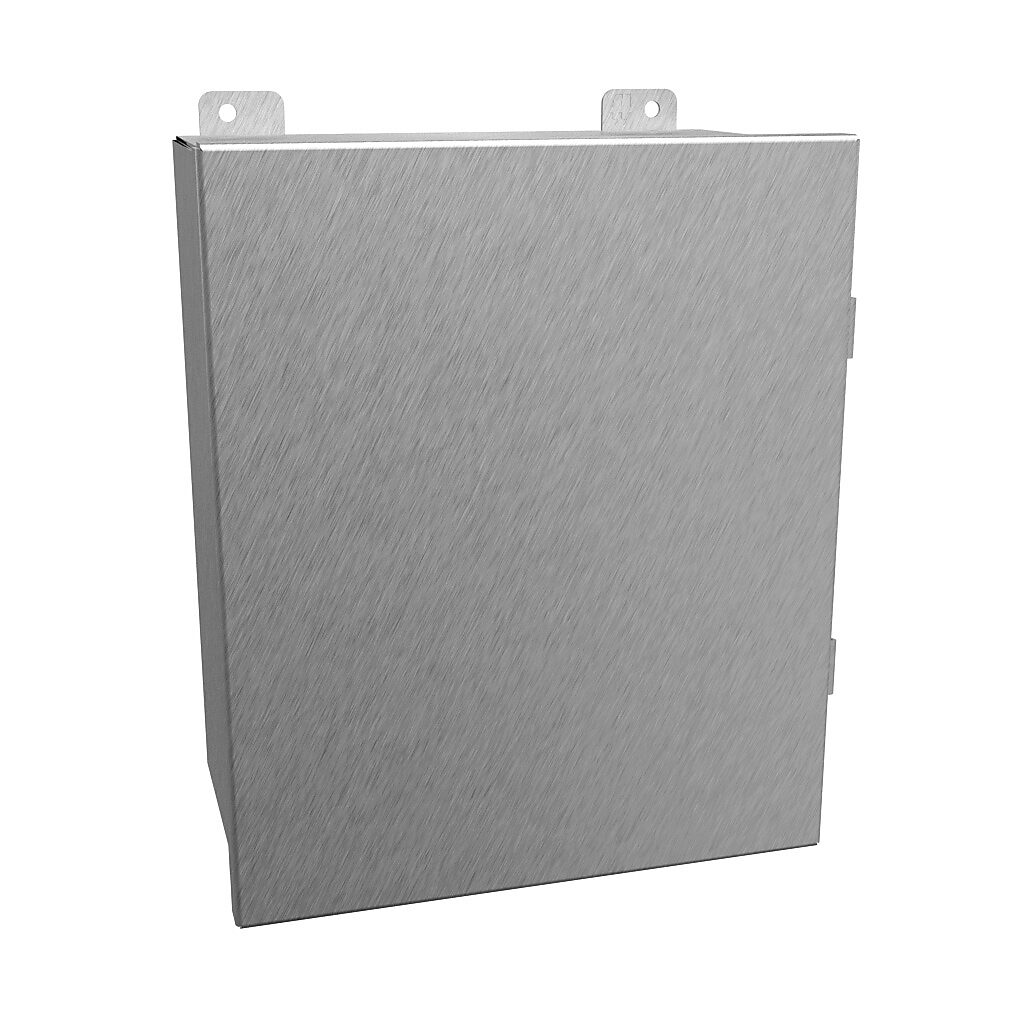 1414N4PHSSK6 - Hammond enclosure, NEMA 3R/4/4X/12/13, 12 x 10 x 6in (HxWxD), wall mount, 304 stainless steel, #4 brush finish, single-door, stainless steel clamps.