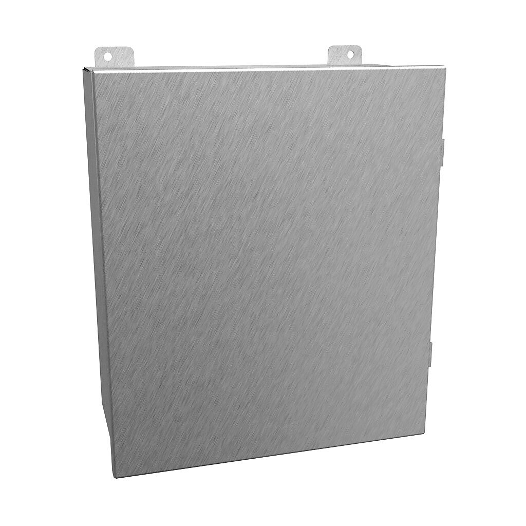 1414N4PHSSM6 - Hammond enclosure, NEMA 3R/4/4X/12/13, 14 x 12 x 6in (HxWxD), wall mount, 304 stainless steel, #4 brush finish, single-door, stainless steel clamps.