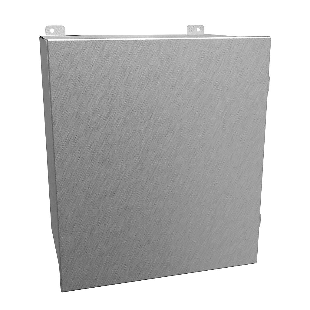 1414N4PHSSO10 - Hammond enclosure, NEMA 3R/4/4X/12/13, 16 x 14 x 10in (HxWxD), wall mount, 304 stainless steel, #4 brush finish, single-door, stainless steel clamps.