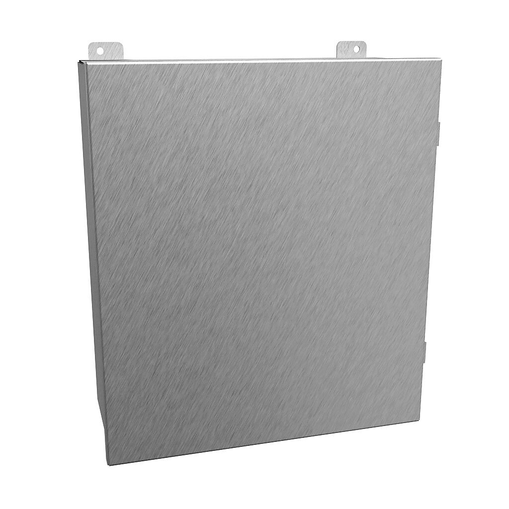 1414N4PHSSO6 - Hammond enclosure, NEMA 3R/4/4X/12/13, 16 x 14 x 6in (HxWxD), wall mount, 304 stainless steel, #4 brush finish, single-door, stainless steel clamps.