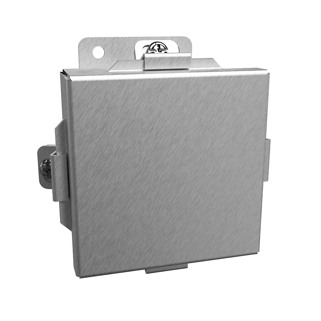 1414N4SSA - Hammond enclosure, NEMA 3R/4/4X/12/13, 4 x 4 x 3in (HxWxD), wall mount, 304 stainless steel, #4 brush finish, lift-off cover, stainless steel clamps.