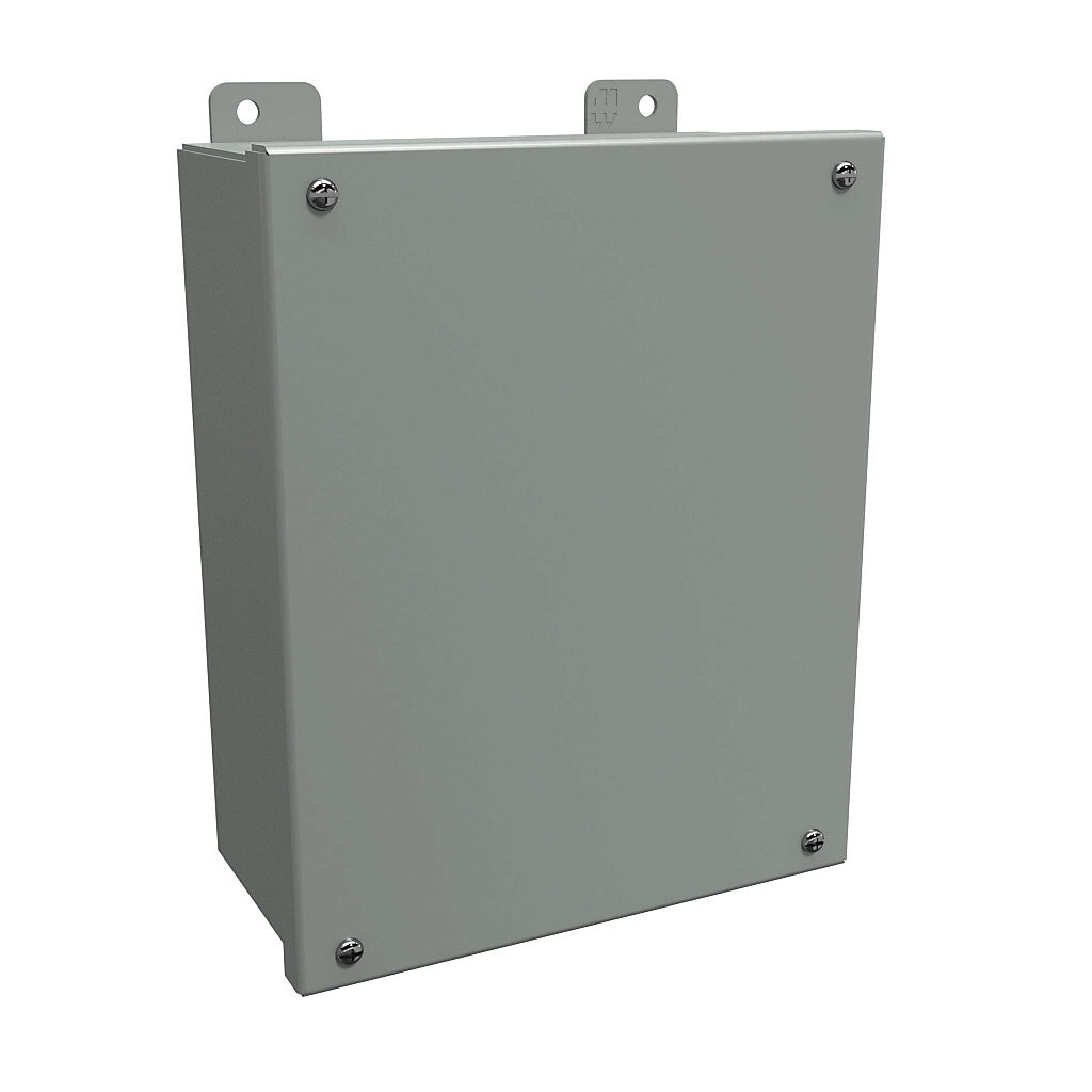 1414SCI - Hammond enclosure, NEMA 12/13, 10 x 8 x 4in (HxWxD), wall mount, carbon steel, ANSI 61 gray, powder coat finish, screw cover.