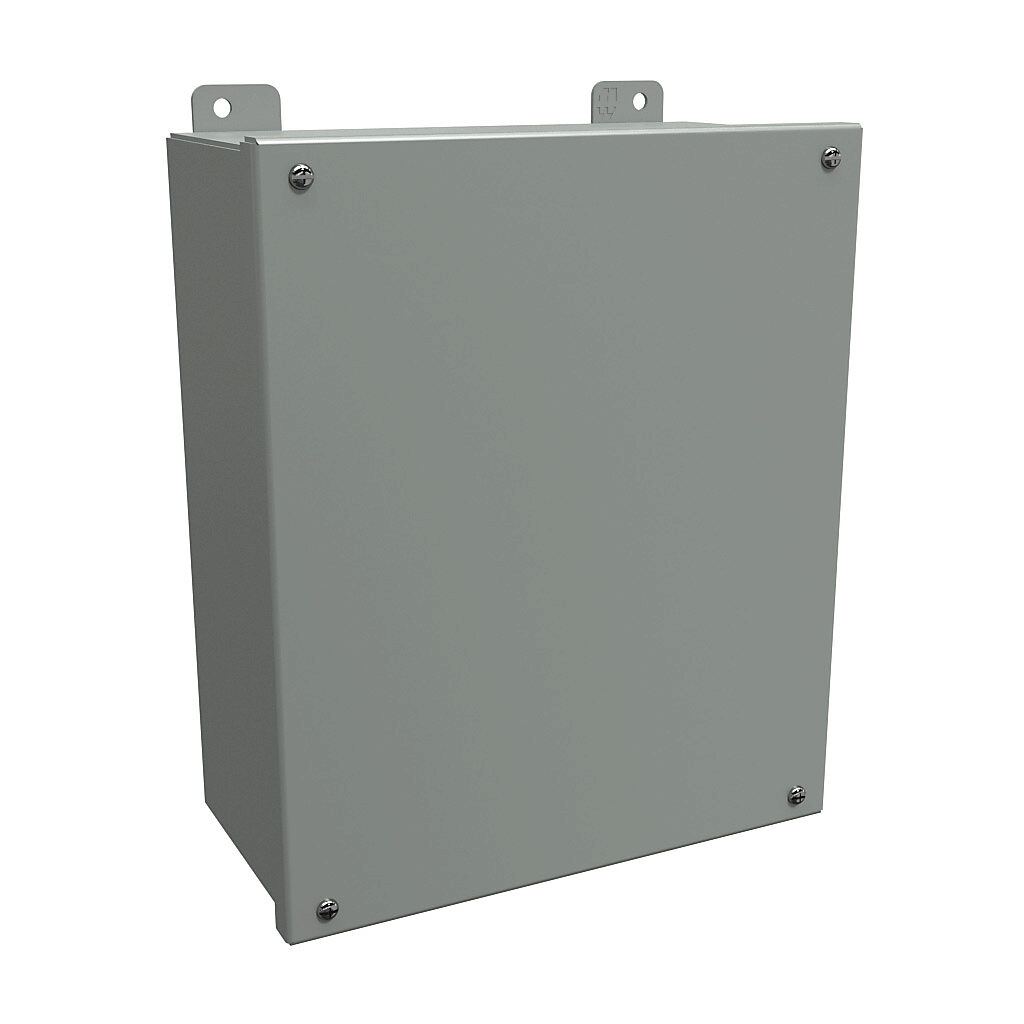 1414SCK - Hammond enclosure, NEMA 12/13, 12 x 10 x 5in (HxWxD), wall mount, carbon steel, ANSI 61 gray, powder coat finish, screw cover.