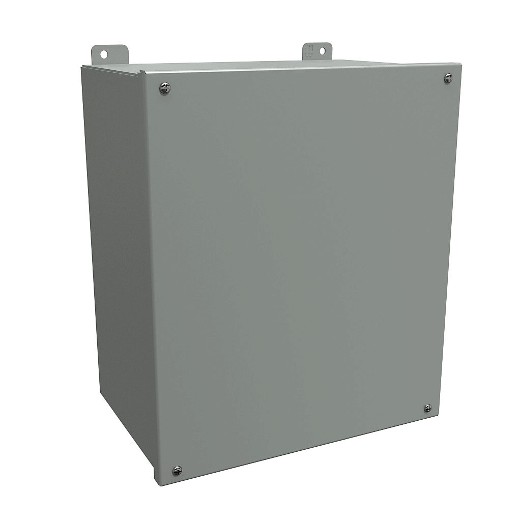 1414SCM8 - Hammond enclosure, NEMA 12/13, 14 x 12 x 8in (HxWxD), wall mount, carbon steel, ANSI 61 gray, powder coat finish, screw cover.