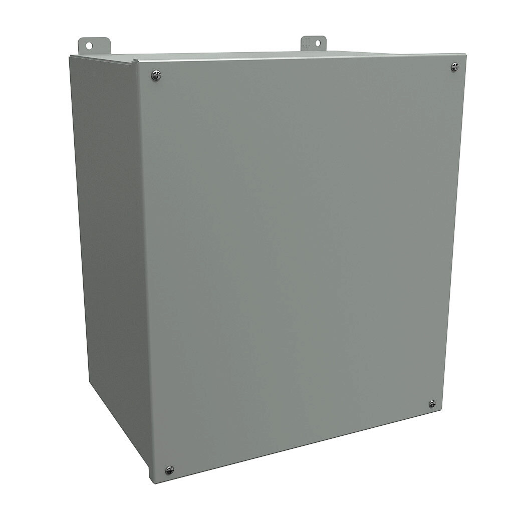 1414SCO10 - Hammond enclosure, NEMA 12/13, 16 x 14 x 8in (HxWxD), wall mount, carbon steel, ANSI 61 gray, powder coat finish, screw cover.