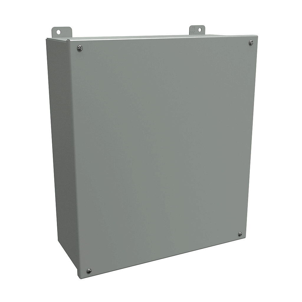 1414SCO6 - Hammond enclosure, NEMA 12/13, 16 x 14 x 6in (HxWxD), wall mount, carbon steel, ANSI 61 gray, powder coat finish, screw cover.