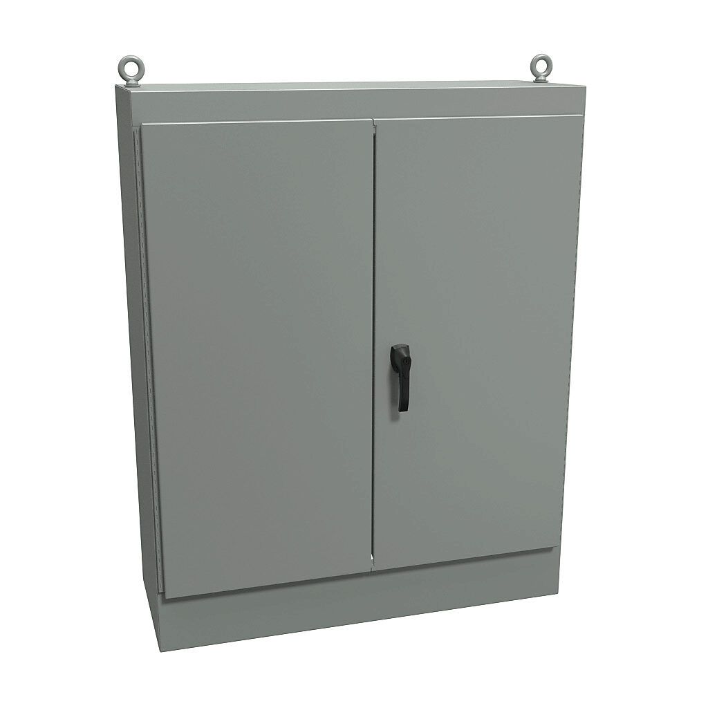 1418AW18 - Hammond enclosure, NEMA 12, 60 x 48 x 18in (HxWxD), freestanding, carbon steel, ANSI 61 gray, powder coat finish, double-door, 3-point keylocking handle.