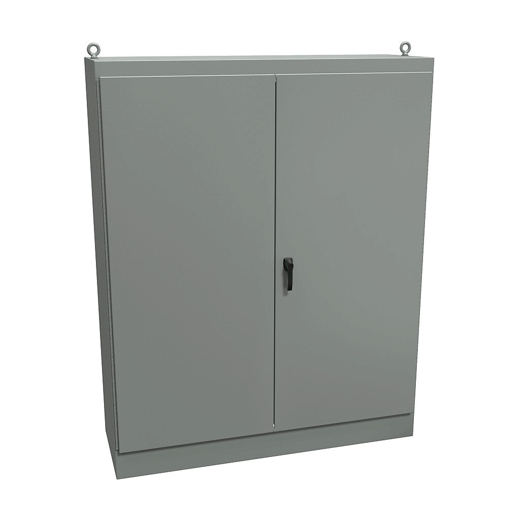 1418BY24 - Hammond enclosure, NEMA 12, 90 x 72 x 24in (HxWxD), freestanding, carbon steel, ANSI 61 gray, powder coat finish, double-door, 3-point keylocking handle.