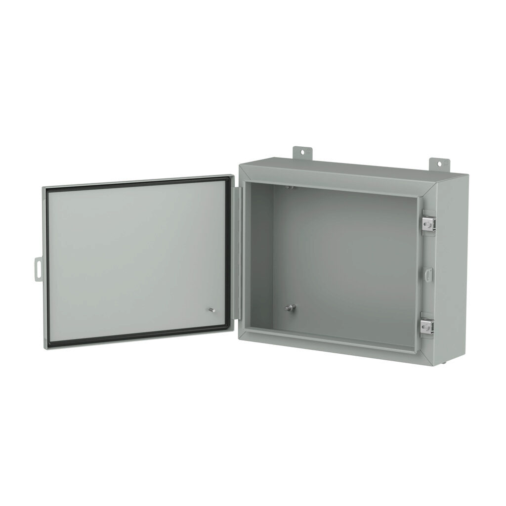 1418CR6LP - Hammond enclosure, NEMA 3R/4/12/13, 16 x 20 x 6in (HxWxD), wall mount, carbon steel, ANSI 61 gray, powder coat finish, single-door, stainless steel clamps, padlock hasp and staple.