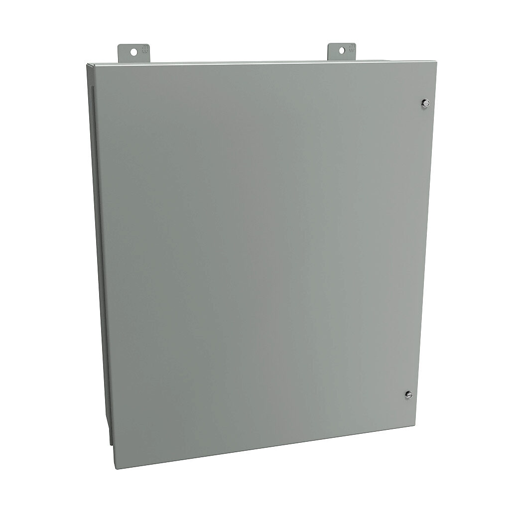 1418JE7 - Hammond enclosure, NEMA 12, 24 x 20 x 7in (HxWxD), wall mount, carbon steel, ANSI 61 gray, powder coat finish, hinged screw cover.