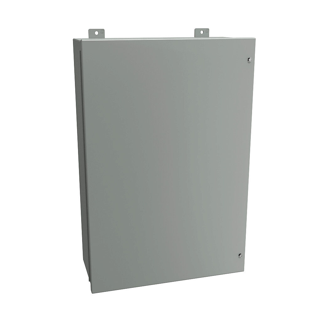 1418JF9 - Hammond enclosure, NEMA 12, 30 x 20 x 9in (HxWxD), wall mount, carbon steel, ANSI 61 gray, powder coat finish, hinged screw cover.
